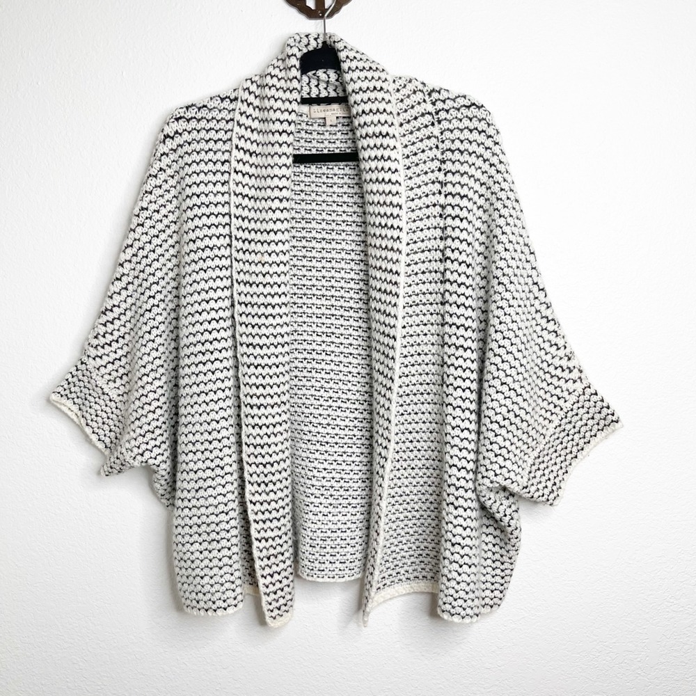 Lineamaglia Italy Wool Alpaca Blend Open Front Cocoon Cardigan Sweater Black L